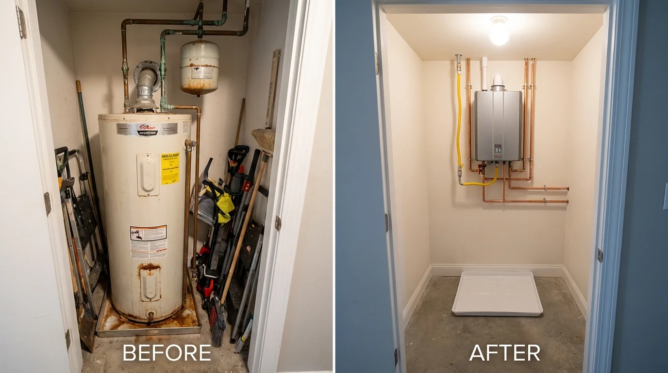 Tank water heater versus wall-mounted tankless unit comparison for Sunnyside, WA homeowners