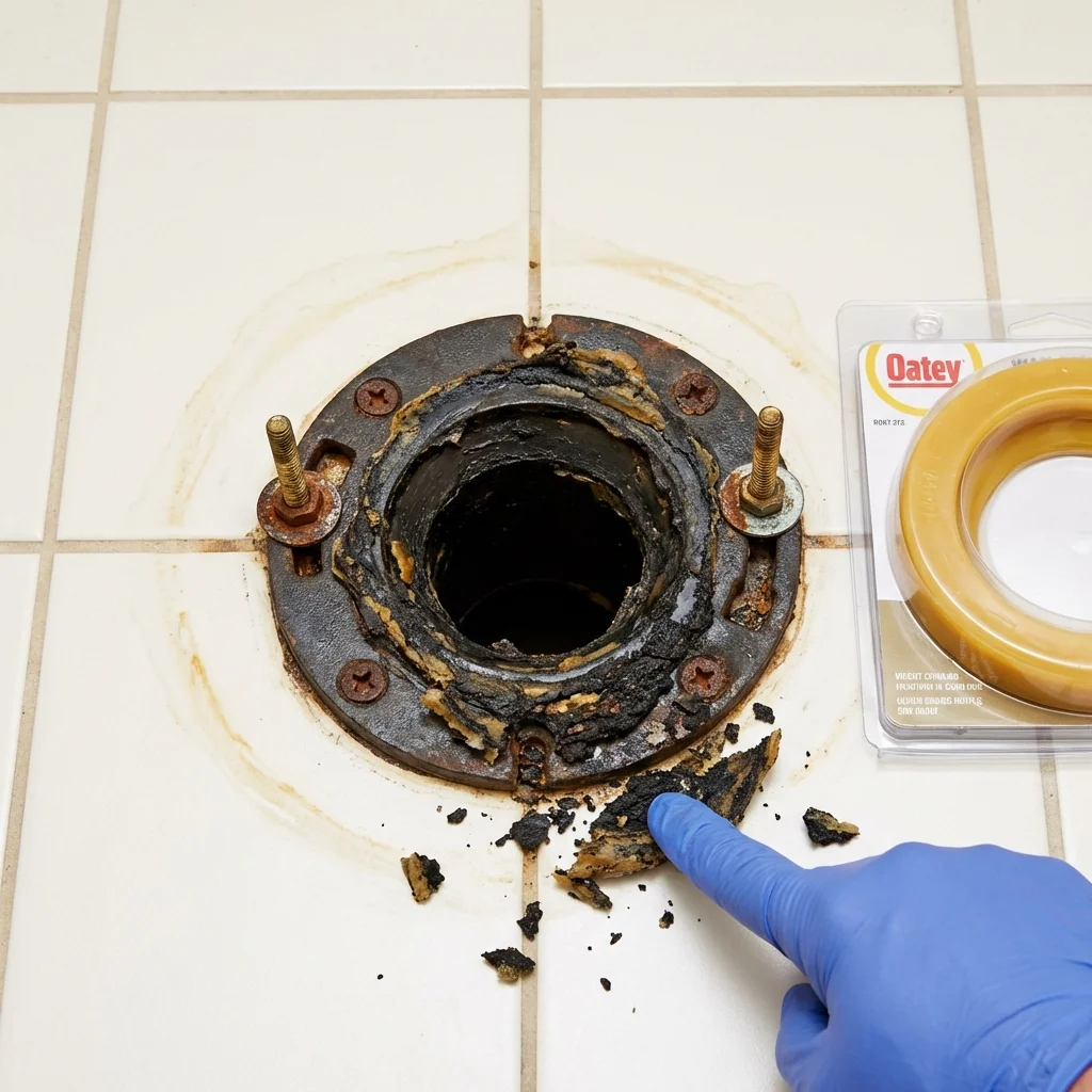 Failed wax ring showing water seepage at the base of a toilet in a Sunnyside, WA home