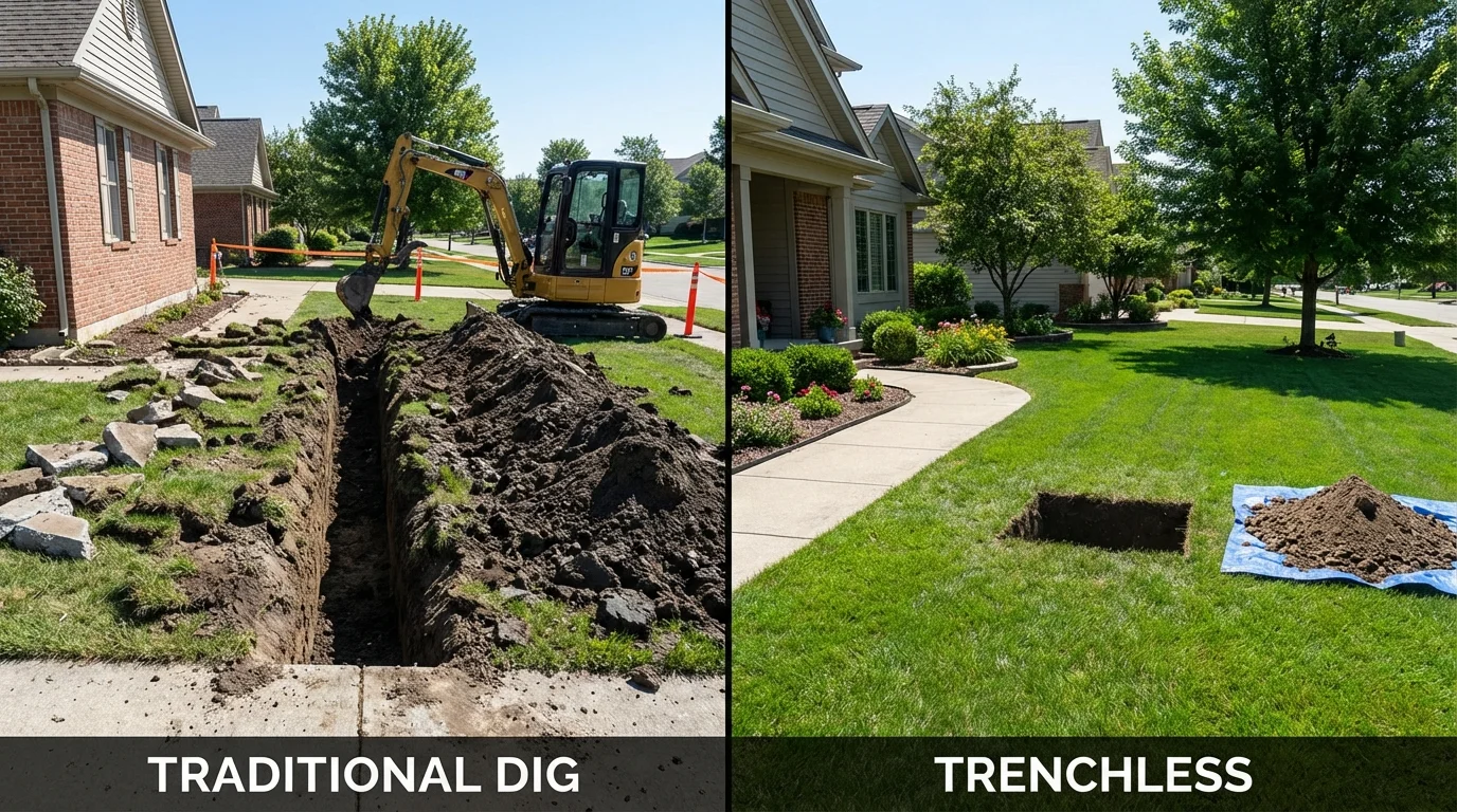 Trenchless sewer repair with minimal yard damage versus traditional excavation in Sunnyside, WA